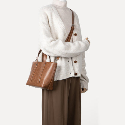 Korean Style Large Capacity Bag with Oil Wax Leather and Simple Casual Design - oil wax leather simple casual korean