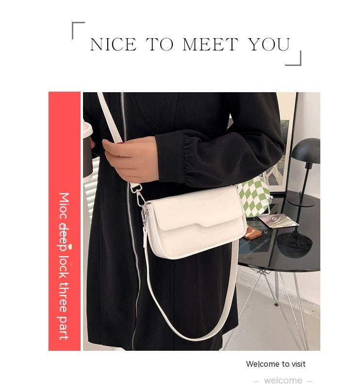 Korean Style Simple Niche Baguette Bag Solid Color White Khaki Green Black - Teleplus Colors niche baguette bag korean