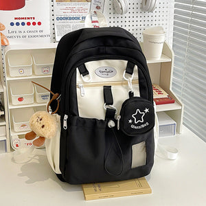Korean Sweet Schoolbag with Solid Color Lining and Curved Shoulder Strap - Perfect for Stylish Scholars korean sweet