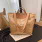 Kraft Paper Shoulder Bag Medium Square Tote in Neutral and Green Colors - Teleplus shoulder bag