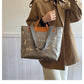 Kraft Paper Shoulder Bag Medium Square Tote in Neutral and Green Colors - Teleplus shoulder bag