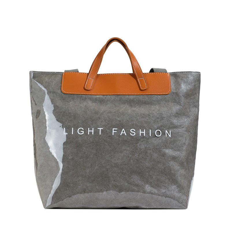 Kraft Paper Shoulder Bag Medium Square Tote in Neutral and Green Colors - Teleplus shoulder bag