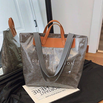 Kraft Paper Shoulder Bag Medium Square Tote in Neutral and Green Colors - Teleplus shoulder bag