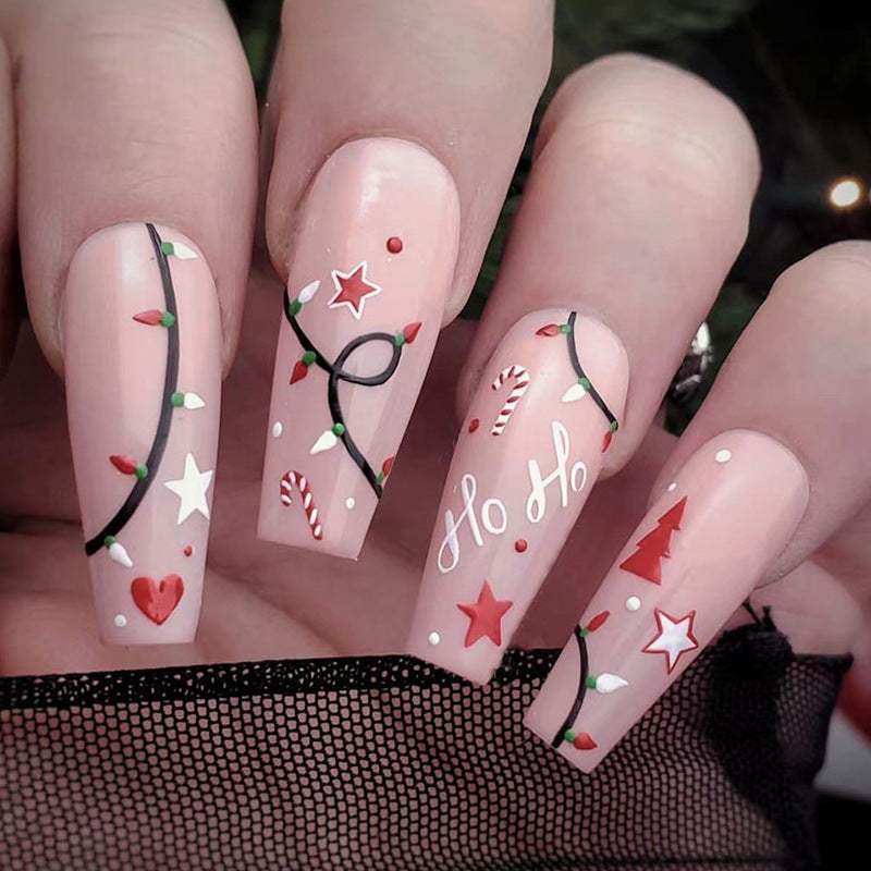 Ladies Ballet Fake Nails Set with Simple Pure Desire Christmas Style - christmas simple pure ballet fake nails desire