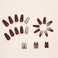 Ladies Cherry Red Nail Stickers with Glue for Bridal Manicure - gold powder wine red bridal manicure