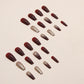 Ladies Cherry Red Nail Stickers with Glue for Bridal Manicure - gold powder wine red bridal manicure