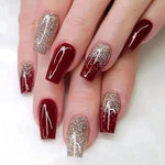 Ladies Cherry Red Nail Stickers with Glue for Bridal Manicure - gold powder wine red bridal manicure
