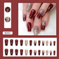 Ladies Cherry Red Nail Stickers with Glue for Bridal Manicure - gold powder wine red bridal manicure