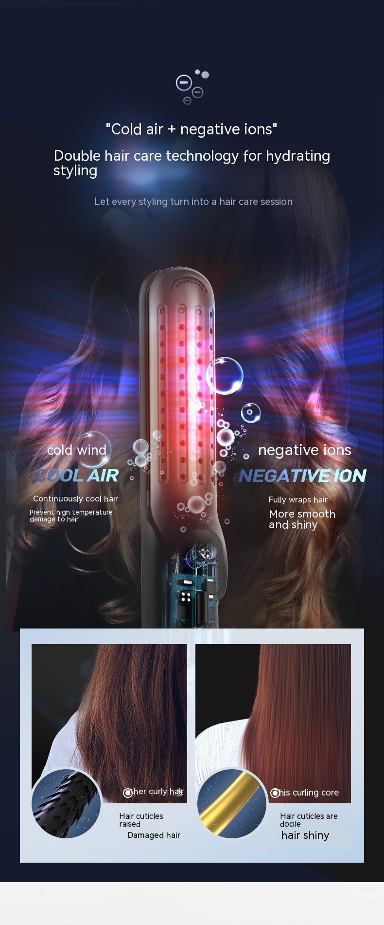 Ladies Cold Air Hair Straightener with Straight Clip and Power Supply - ladies cold air straight hair clip