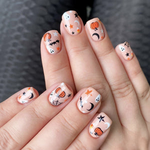 Ladies Halloween Nail Tips Set with Pumpkin Spider Ghost Designs - Tip halloween nail tip pumpkin spider ghost