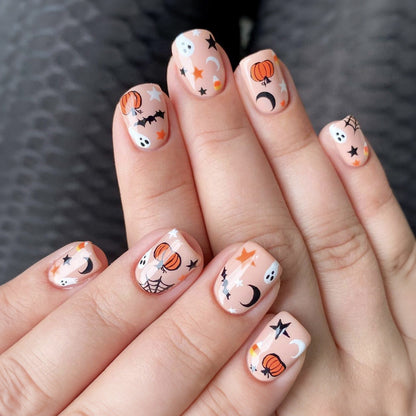 Ladies Halloween Nail Tips Set with Pumpkin Spider Ghost Designs - Tip halloween nail tip pumpkin spider ghost