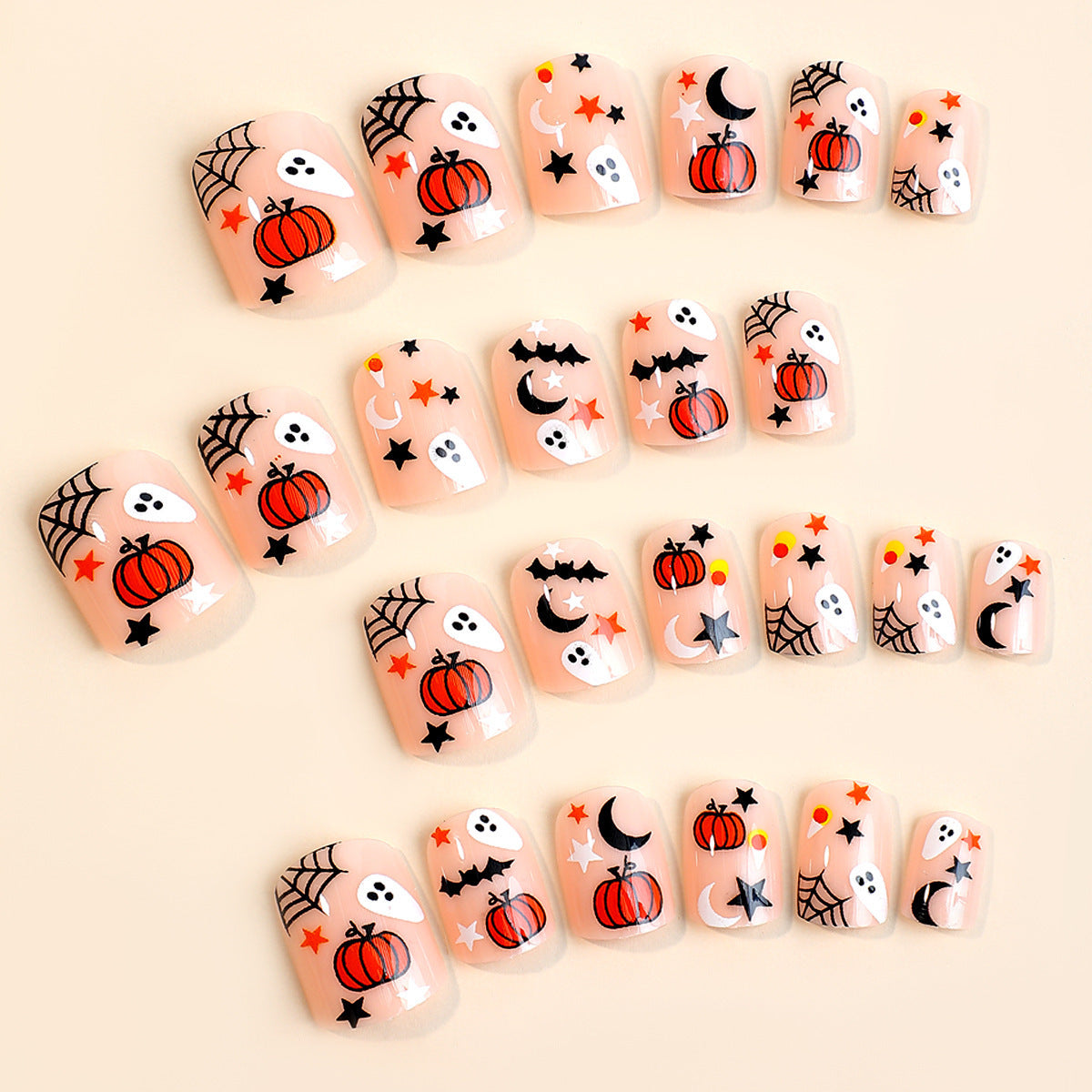 Ladies Halloween Nail Tips Set with Pumpkin Spider Ghost Designs - Tip halloween nail tip pumpkin spider ghost