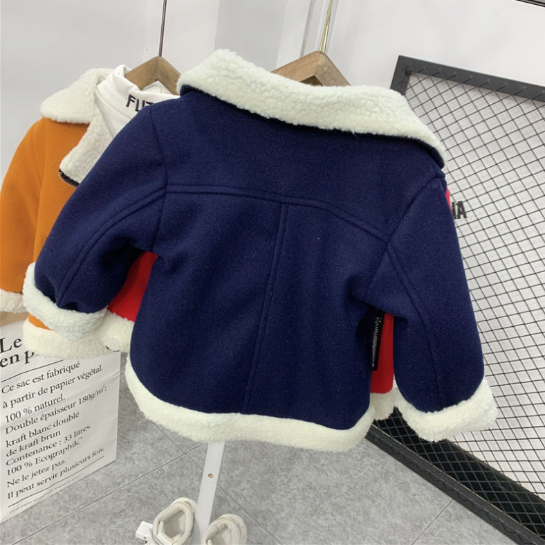 Lamb Wool Coat with Thickened Fleece Lining and Zipper Closure - Teleplus thickened fleece wool lamb coat
