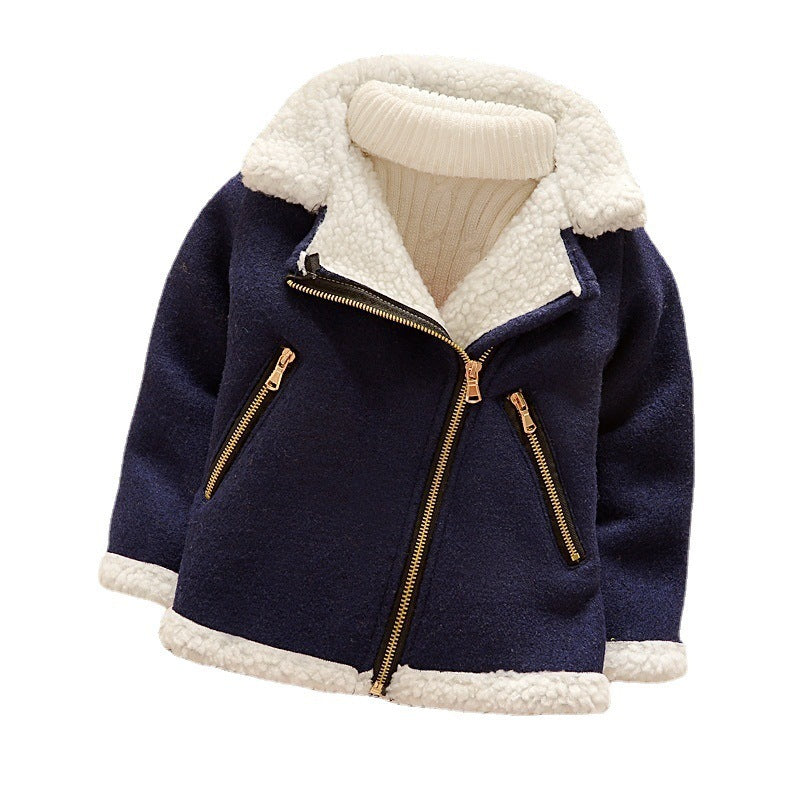 Lamb Wool Coat with Thickened Fleece Lining and Zipper Closure - Teleplus thickened fleece wool lamb coat
