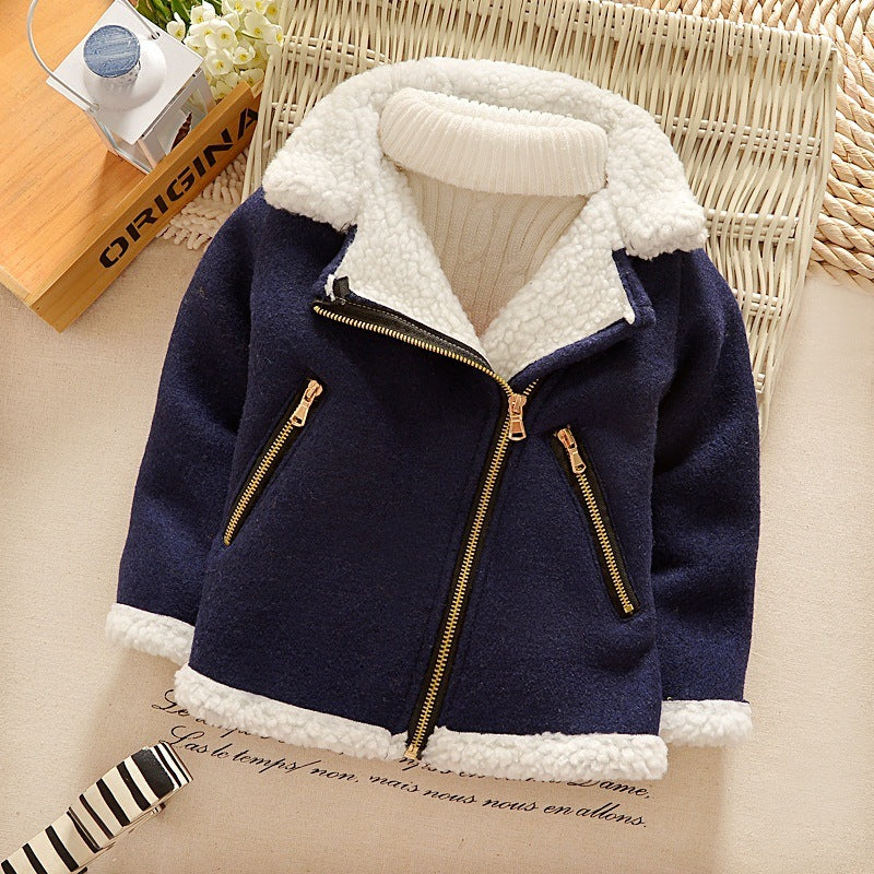 Lamb Wool Coat with Thickened Fleece Lining and Zipper Closure - Teleplus thickened fleece wool lamb coat