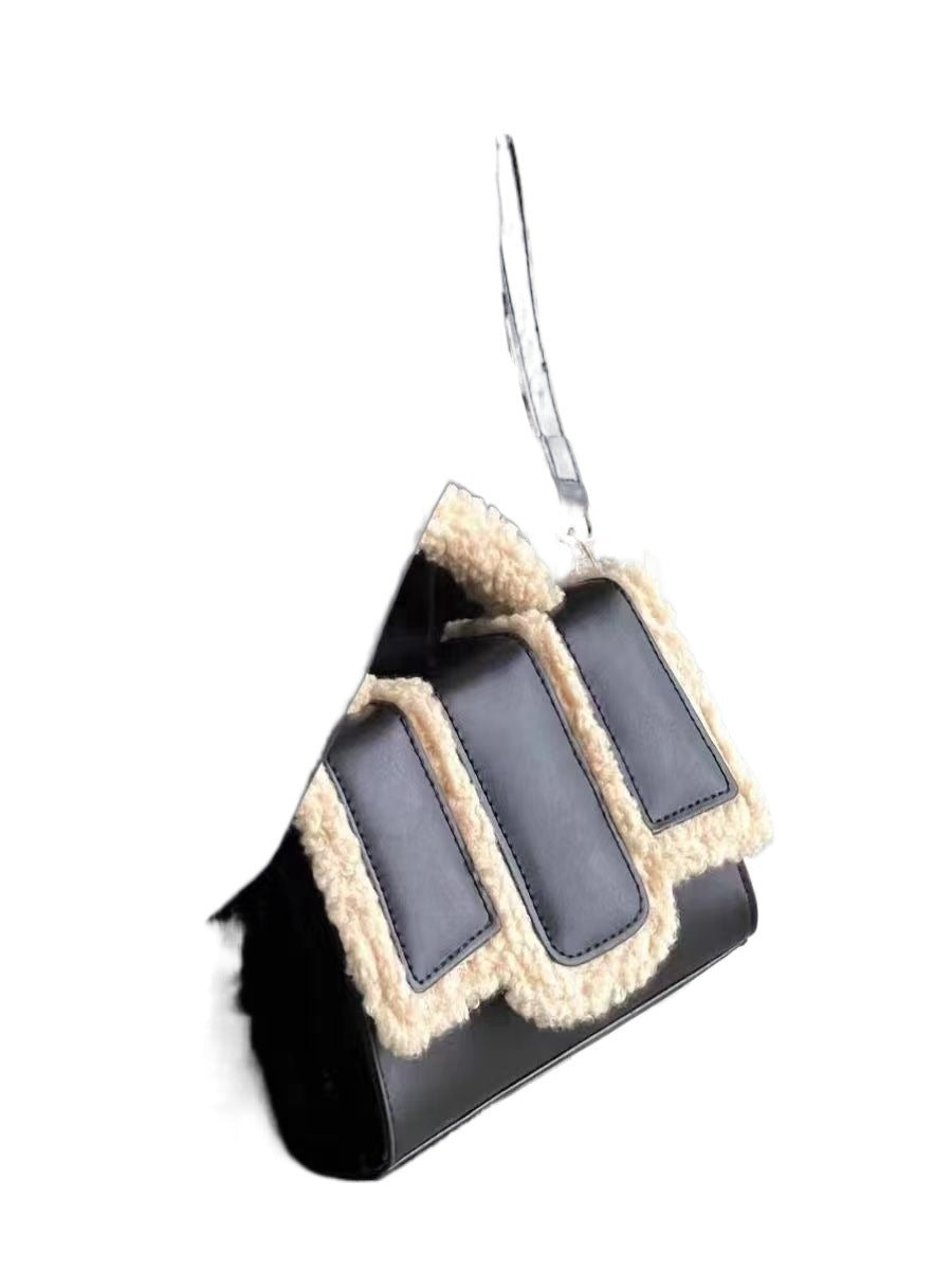 Lamb Wool Portable Crossbody Bag with PU Strap for Fashion and Storage - lamb wool portable fashion crossbody bag