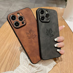 Lambskin Maple Leaf-Black Phone Case with Shockproof for Apple Devices - Teleplus Leaf lambskin maple leaf-dark leaf