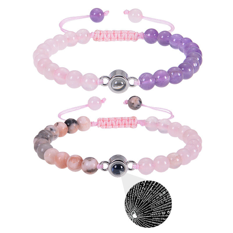 Language Projection Stone Bracelet Natural Amethyst - Natural Amethyst Stone Projection Bracelet Online