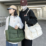 Large Capacity Canvas Shoulder Bag for Youth with Multiple Pockets - Teleplus youth shoulder bag ins large capacity