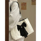 Large Capacity Canvas Shoulder Bag with Bow Tote Design - bow tote large capacity canvas shoulder bag