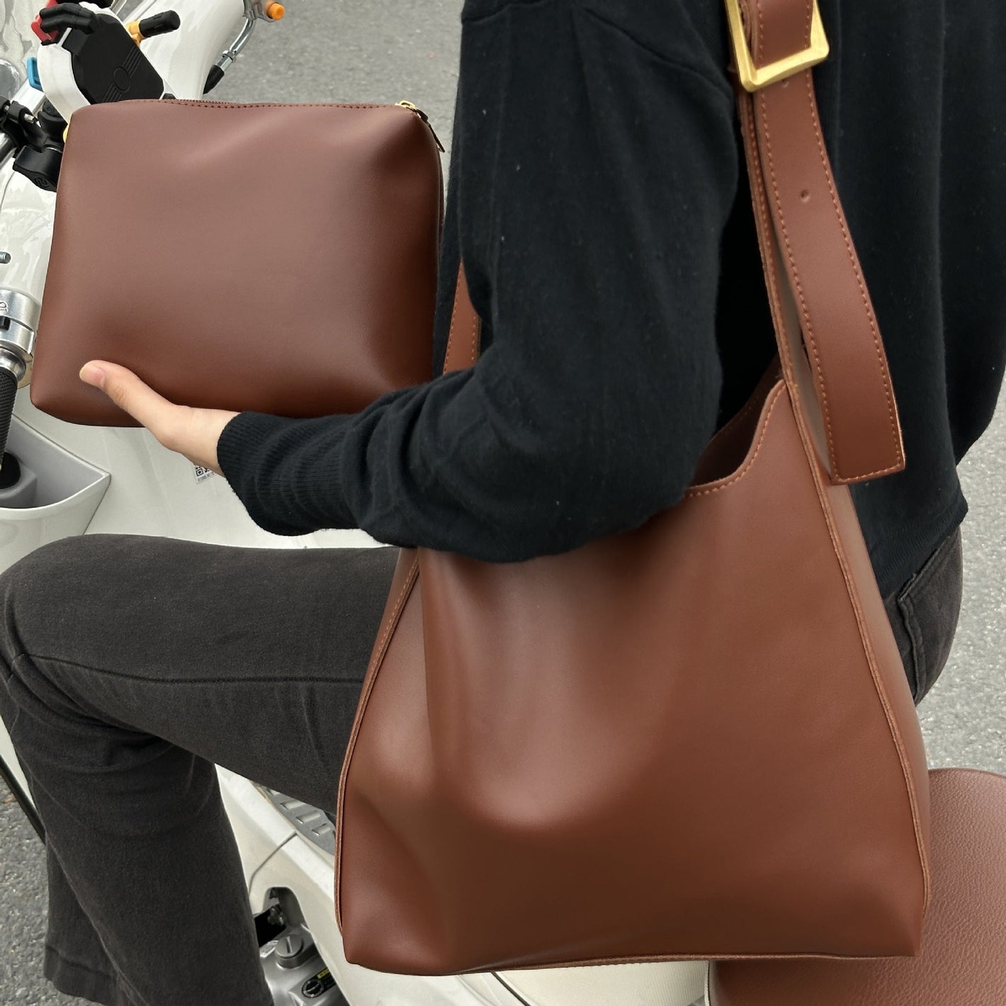 Large Capacity Casual Shoulder and Handbag Set with Sewing Thread - Teleplus Simple bucket large capacity simple casual