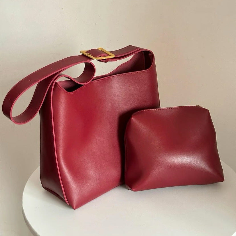 Large Capacity Casual Shoulder and Handbag Set with Sewing Thread - Teleplus Simple bucket large capacity simple casual