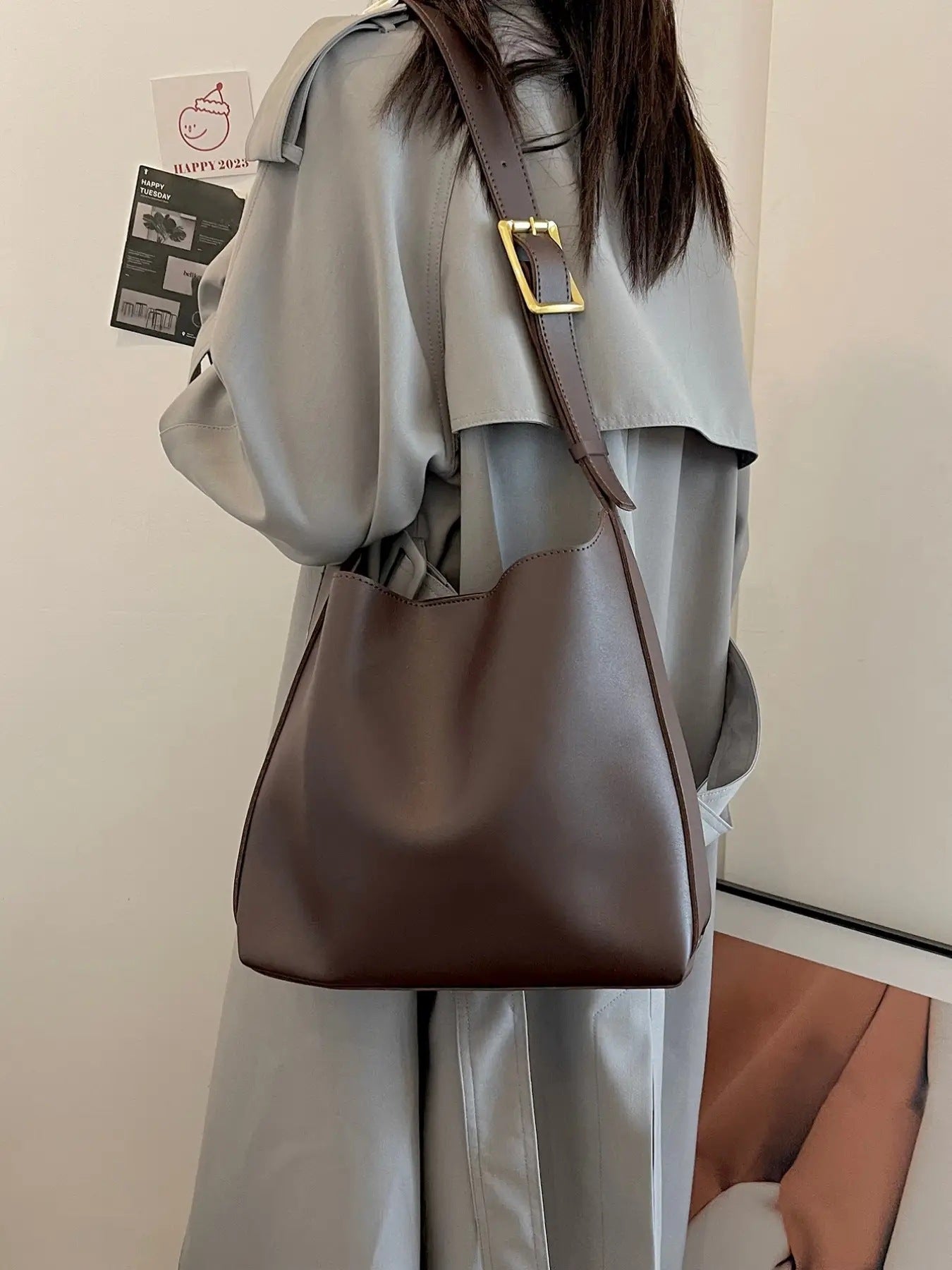 Large Capacity Casual Shoulder and Handbag Set with Sewing Thread - Teleplus Simple bucket large capacity simple casual