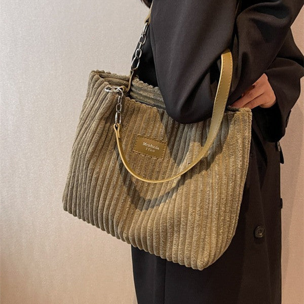 Large Capacity Corduroy Shoulder Bag with Handle for Fashion Casual - large capacity corduroy shoulder bag fashion