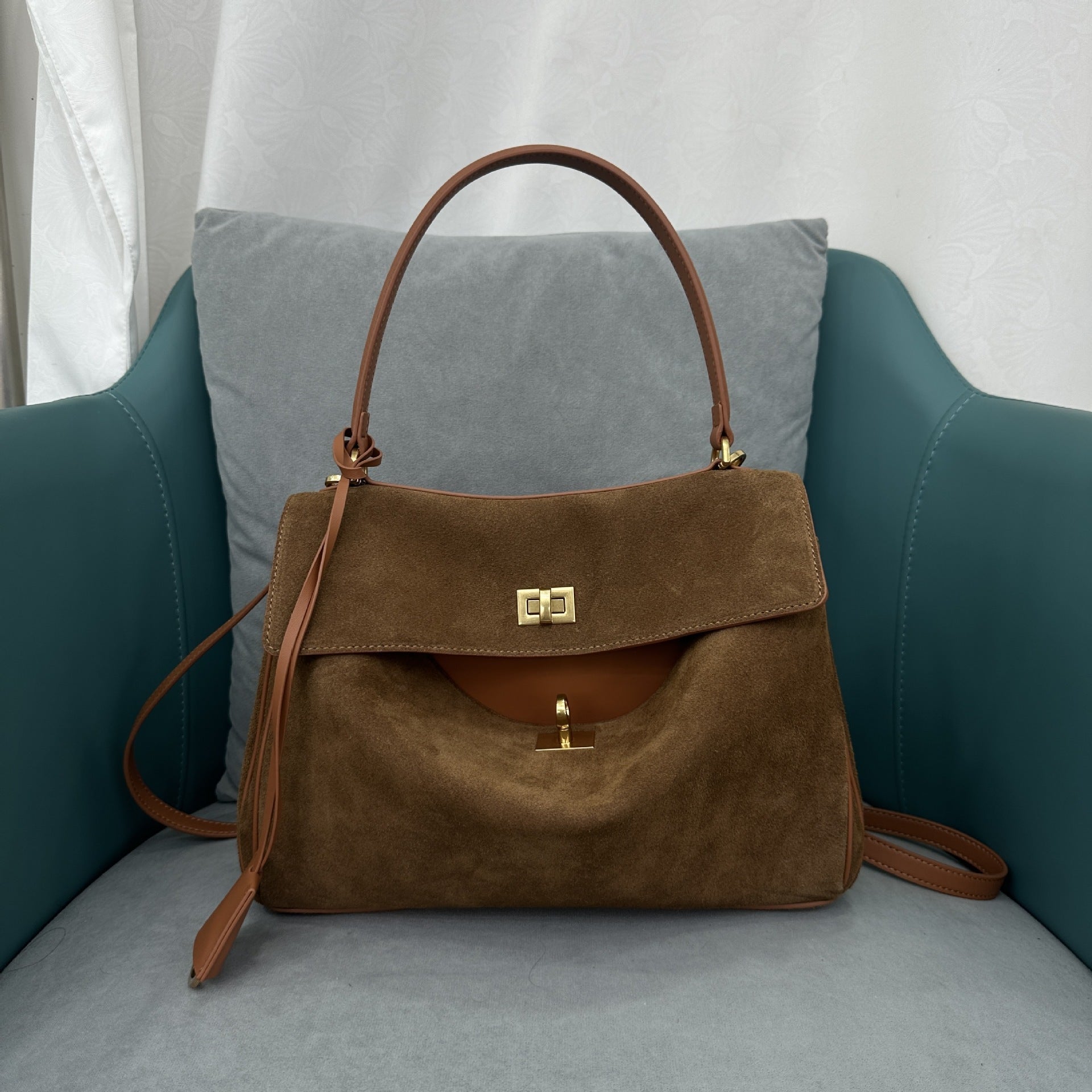 Large Capacity Cow Split Leather Shoulder Bag for Commuters in Various Sizes - Commuter Men and Women large capacity