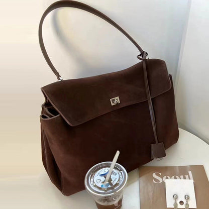 Large Capacity Cow Split Leather Shoulder Bag for Commuters in Various Sizes - Commuter Men and Women large capacity