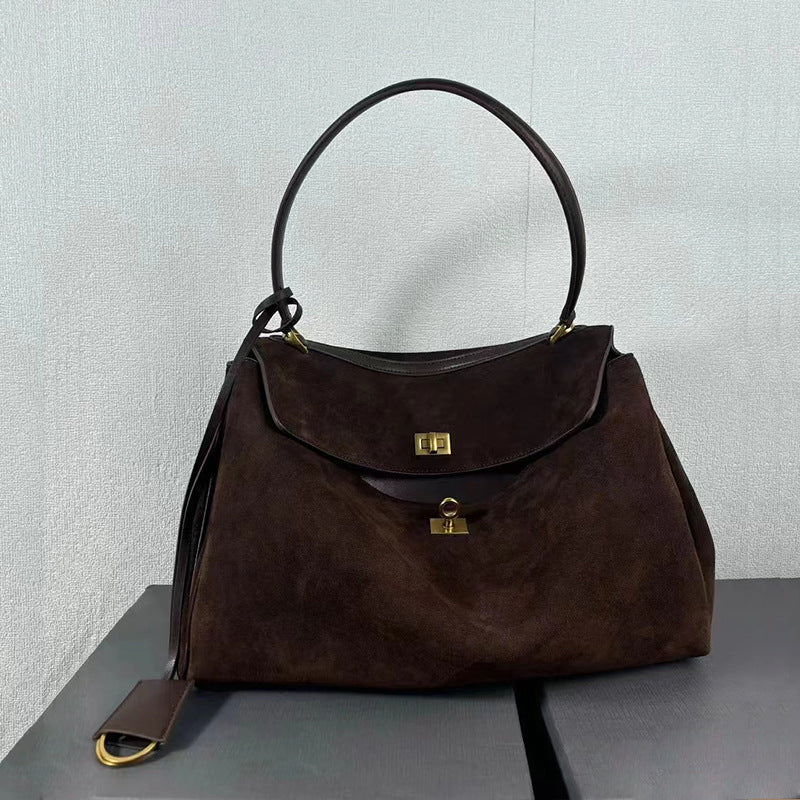 Large Capacity Cow Split Leather Shoulder Bag for Commuters in Various Sizes - Commuter Men and Women large capacity