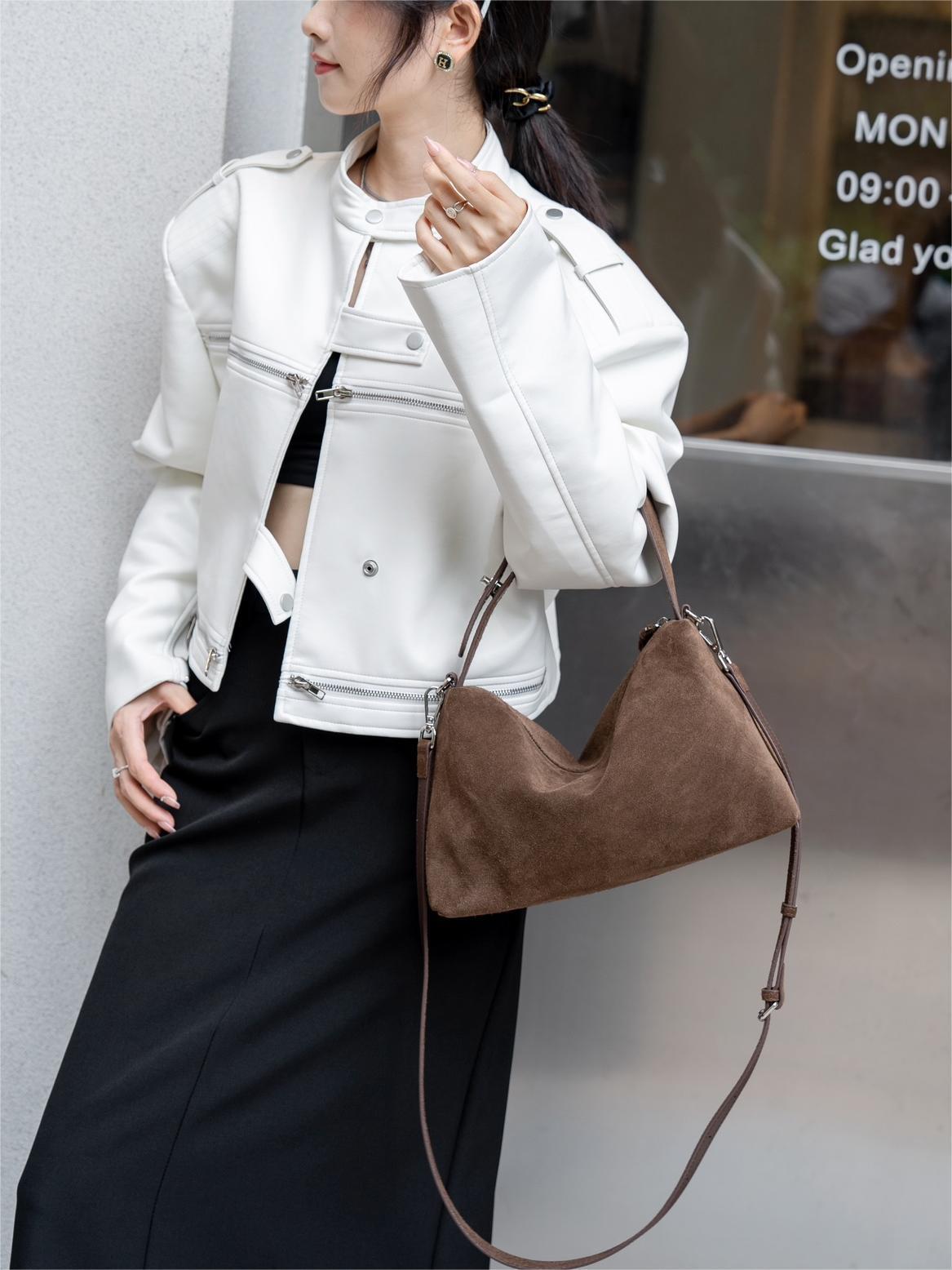 Large Capacity Crossbody Bag with Genuine Leather in Multiple Colors - for Korean Fashion korean fashion simple large