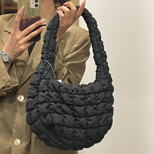 Large Capacity Crossbody Bag with Rhombus Pleated Design and Sandwich Pocket - large capacity crossbody rhombus pleated