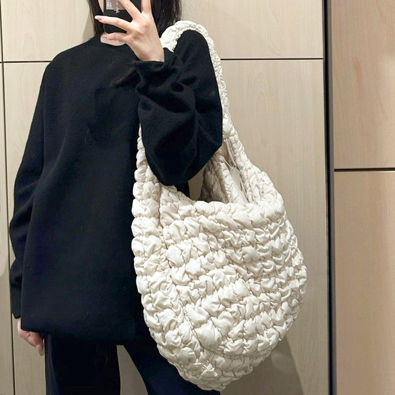 Large Capacity Crossbody Bag with Rhombus Pleated Design and Sandwich Pocket - large capacity crossbody rhombus pleated
