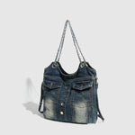 Large Capacity Fashion Jean Bag Retro Underarm Shoulder Clamshell Style - large capacity fashion jean bag retro