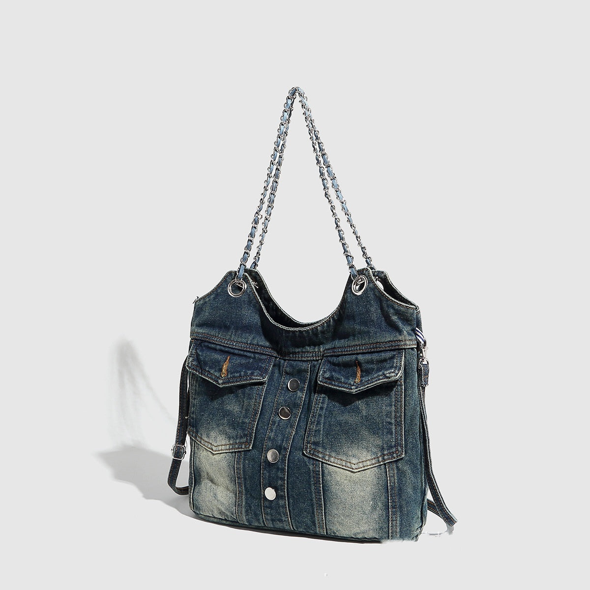 Large Capacity Fashion Jean Bag Retro Underarm Shoulder Clamshell Style - large capacity fashion jean bag retro