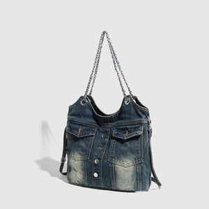 Large Capacity Fashion Jean Bag Retro Underarm Shoulder Clamshell Style - large capacity fashion jean bag retro