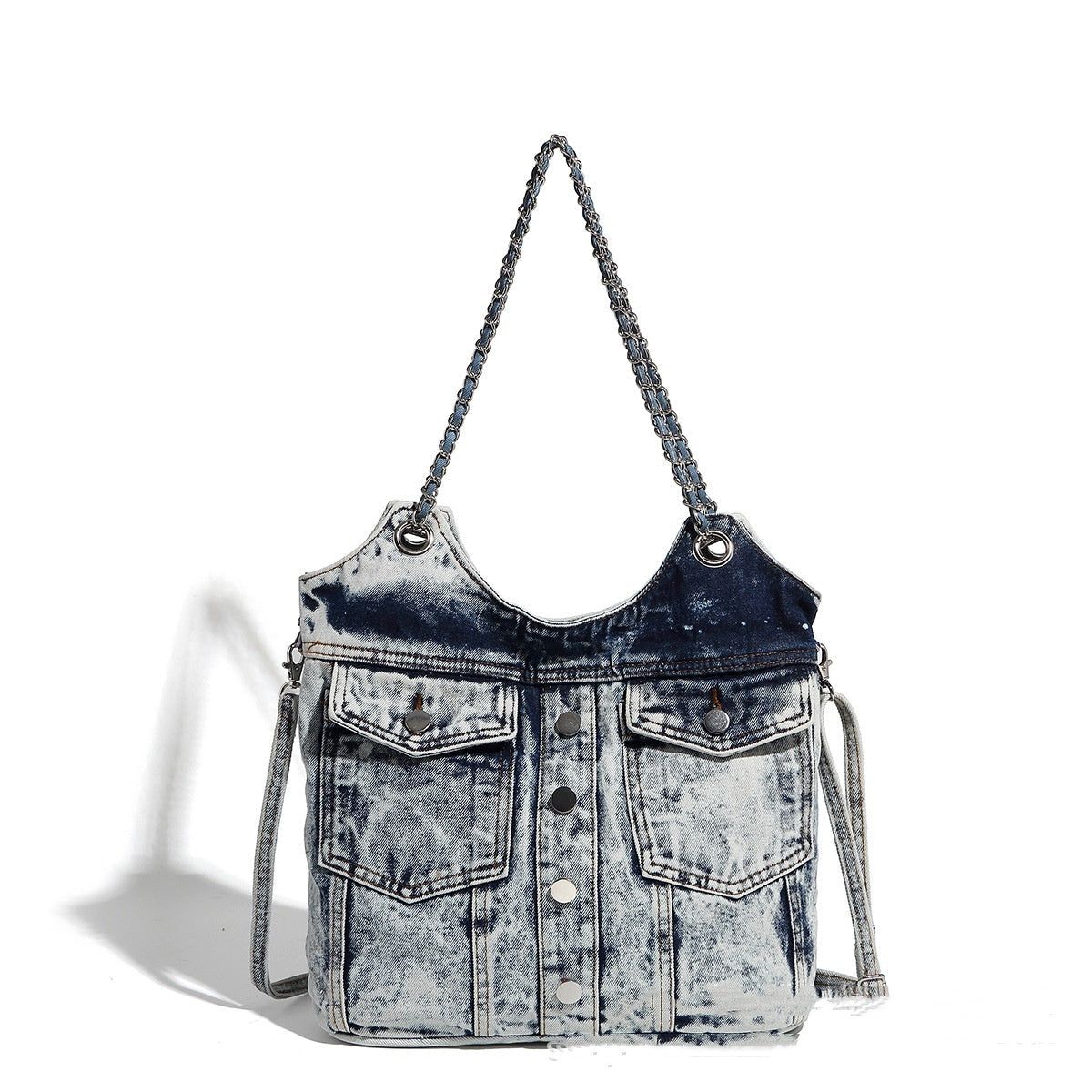 Large Capacity Fashion Jean Bag Retro Underarm Shoulder Clamshell Style - large capacity fashion jean bag retro
