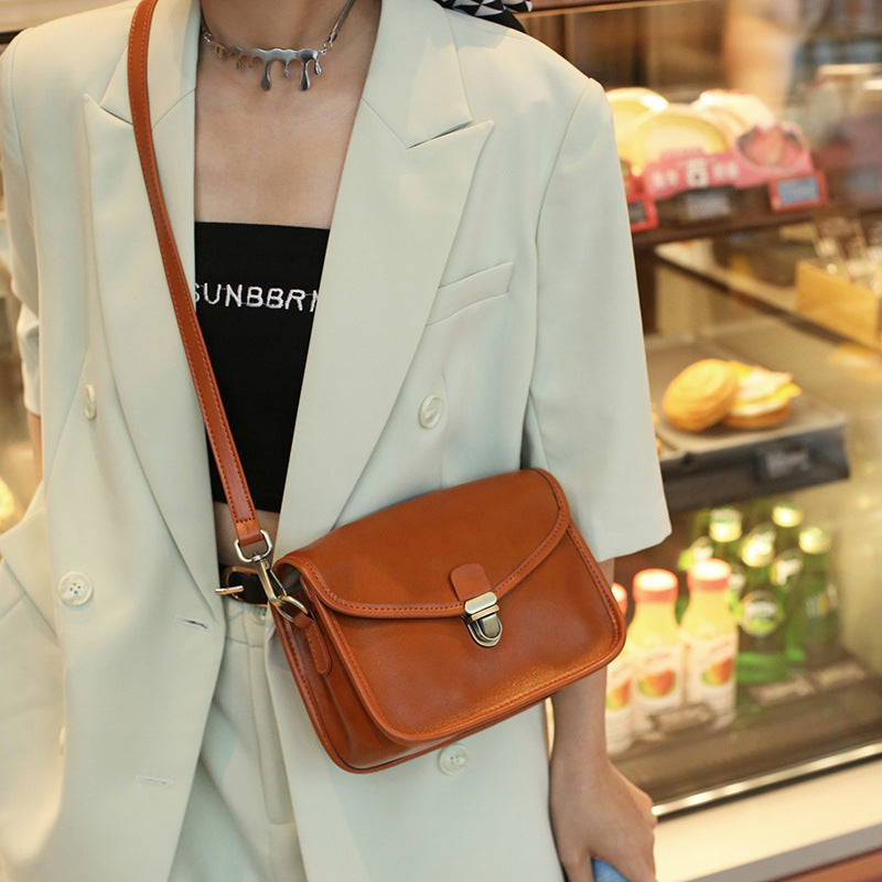 Large Capacity Genuine Leather Messenger Bag with Sunset Yellow and Brown Tones - High Sense messenger bag large