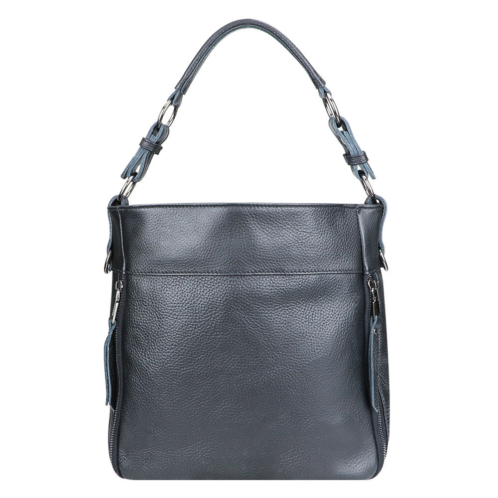 Large Capacity Genuine Leather Tote with Double Shoulder Connectors - large capacity genuine leather tote shoulder