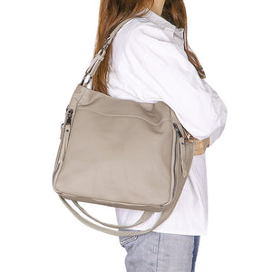 Large Capacity Genuine Leather Tote with Double Shoulder Connectors - large capacity genuine leather tote shoulder