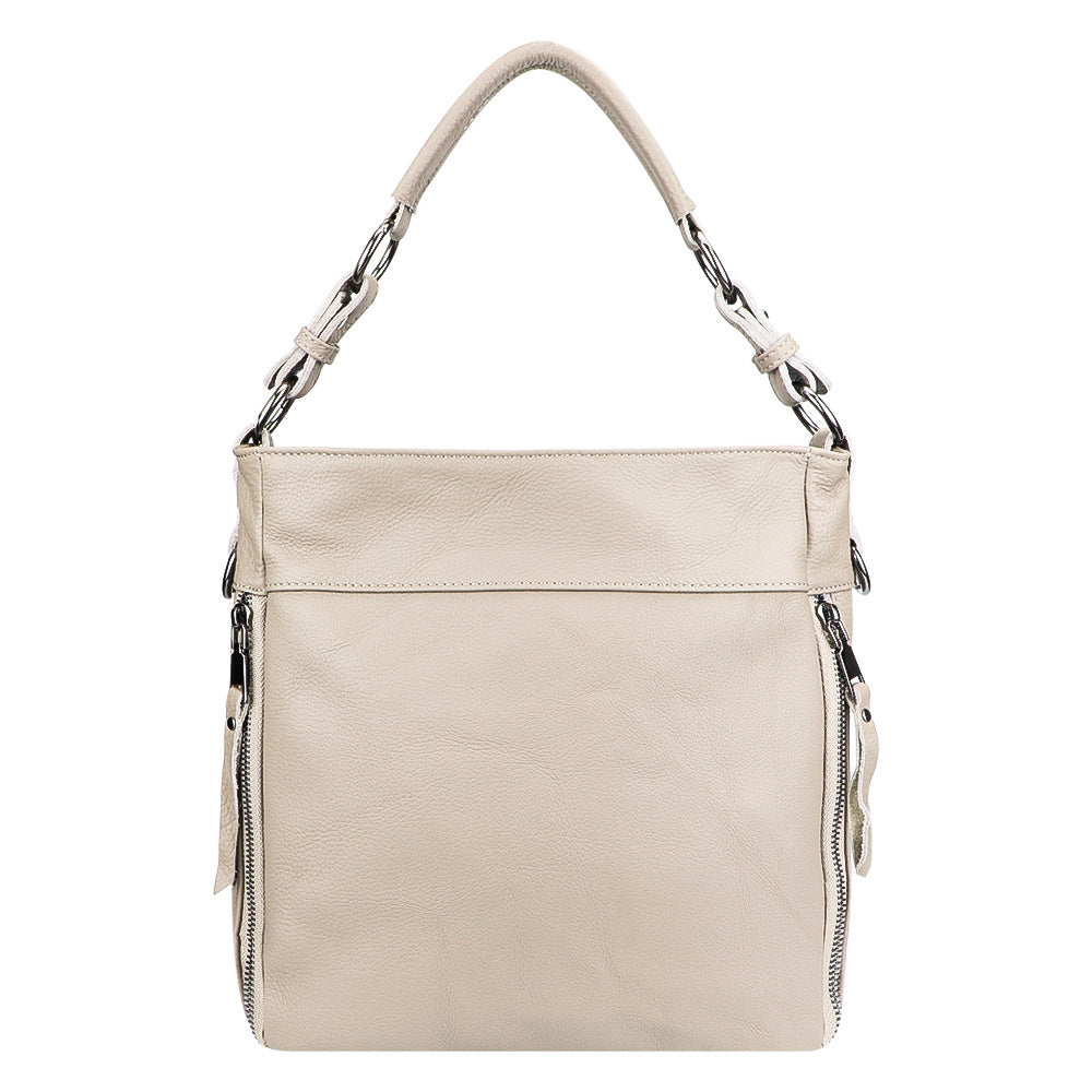 Large Capacity Genuine Leather Tote with Double Shoulder Connectors - large capacity genuine leather tote shoulder