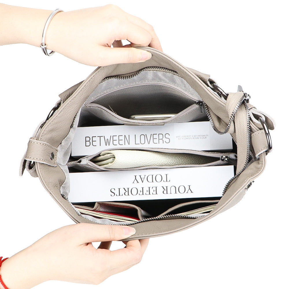 Large Capacity Genuine Leather Tote with Double Shoulder Connectors - large capacity genuine leather tote shoulder