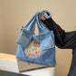 Large Capacity Handbag with Denim Retro Style and Vertical Square Design - shoulder bag large capacity handbag denim
