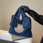 Large Capacity Handbag with Denim Retro Style and Vertical Square Design - shoulder bag large capacity handbag denim