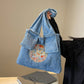 Large Capacity Handbag with Denim Retro Style and Vertical Square Design - shoulder bag large capacity handbag denim