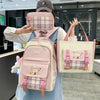 Large Capacity High School Plaid Three-piece Set Junior High School Student Elementary School Studebt Backpack - Pink