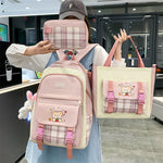 Large Capacity High School Plaid Three-piece Set Junior High School Student Elementary School Studebt Backpack - School