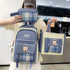 Large Capacity High School Plaid Three-piece Set Junior High School Student Elementary School Studebt Backpack - Blue