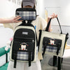 Large Capacity High School Plaid Three-piece Set Junior High School Student Elementary School Studebt Backpack - Black